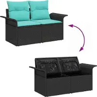 vidaXL Gartensofa-set 11 pcs Schwarz und Türkis Poly-Rattan