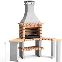 MAESTRO FERRETERO MF - Grillkamin Modell Roma mit 2 Seitentischen (Grau, Orange - 160 x 58 x 240 cm) REF: 3800/1 - Für Außenbereich