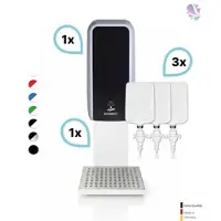 Blanc HYGIENIC SET: Desinfektionsspender SENSOR Blanc Cosmos versch. Farben + Tischständer weiß +3x 1-Liter Hautdesinfektion : Farbe - Silber / Schwarz