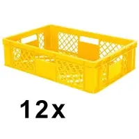 BRB-Lagertechnik 12x Eurobehälter durchbrochen/Stapelkorb, PE-HD gelb, Industriequalität, lebensmittelecht, LxBxH 600 x 400 x 150 mm