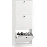 HOMCOM SCHUHSCHRANK mit 3 Klappen, 47 x 26 x 120 cm, Weiß
