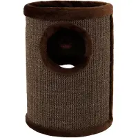 Lionto Katzen Kratzturm, Sisal-Kratztonne 50 cm mit 2 Eingängen & Kuschelbett, robust & platzsparend, braun