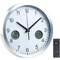 St. Leonhard Funk-Wanduhr mit digitaler Wetterstation und Funk-Außensensor, DCF77