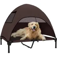 PawHut Hundeliege Outdoor mit Dach, Erhöhtes Hundebett für Große Hunde