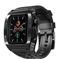 Wigento Für Apple Watch Series 9 8 7 45 / SE 6 5 4 44 Silikon Band Metall Gehäuse Hülle