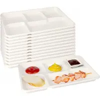 Papstar 125 Menü-Trays, Zuckerrohr "pure" 5-geteilt 2,4 cm x 21,6 cm x 31,7 cm weiss