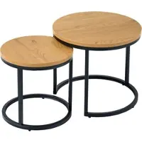 Invicta riess-ambiente Runde Beistelltische 2er Set ELEGANCE 45cm natur Wildeiche-Design Holz schwarzes Metallgestell Couchtisch Tisch