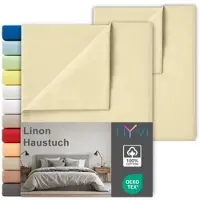 NYVI Linon Deluxe Bettlaken ohne Gummizug aus 100% atmungsaktiver Baumwolle - Betttuch auch als Sommerdecke nutzbar Farbe:Creme;Größe:240x260 cm (2er Set)