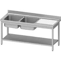 Stalgast Spültisch ECO mit Grundboden 1400x700x850 mm, mit zwei Becken links, mit Aufkantung, Selbstmontage