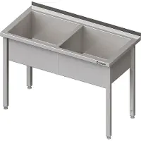 Stalgast Topfspüle mit zwei Becken, 1500x700x850 mm, 300 mm Beckenhöhe, mit Aufkantung, verschweißt