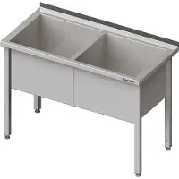 Stalgast Topfspüle mit zwei Becken, 1300x600x850 mm, 400 mm Beckenhöhe, mit Aufkantung, verschweißt