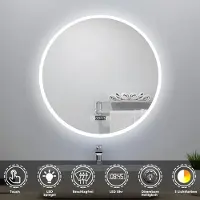 Aica Sanitär GmbH AICA LED Rund Badspiegel 70cm 3 Lichtfarbe Dimmbar Badezimmerspiegel mit Beschlagfrei und Uhr Memory-Funktion Wand/Touchschalter IP44