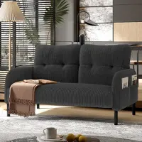 MODFU Modernes Relaxsofa für Zwei Personen,Polstermöbel mit Metallfüße und Seitentaschen,Loungesofa mit optimale Stützwirkung aus Cord,Grau