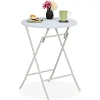 Relaxdays Gartentisch Rattan-Optik, rund, HxD: 75 x 60 cm, Balkontisch, Kunststoff & Metall, Outdoor Tisch, weiß