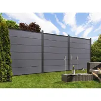 Traumgarten Grau XL Sichtschutzzaun WPC Zaunfeld Set, Anthrazit Profile, Aluminium Abschlussleisten, Pflegeleicht, Wetterfest, Modulares System, Nut Feder, Einzelprofile, Montage Elemente