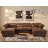 Vente-unique Mehrsitziges Ecksofa aus Mikrofaser mit gealtertem Ledereffekt - CHESTERFIELD