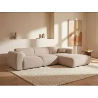 Vente-unique POGNI, Ecksofa, Wohnzimmer, Beige, 5 Sitz(e), Strukturierte Oberfläche, 600 kg
