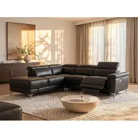 Vente-unique Ecksofa mit elektrischer Relaxfunktion PASCALINE aus Leder - Farbe Anthrazit - Ecksofa links