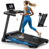 Merach Klappbares elektrisches Laufband – 2,5 PS, bis 12 km/h, leiser Motor, LED-Anzeige, APP & Tablet-Halter, Herzfrequenzmessung, bis 136 kg, Home & Office