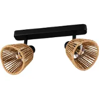 Eglo Deckenlampe 2-flammig Keelby, Deckenstrahler Wohnzimmer, Spot Deckenleuchte aus Stahl in Schwarz, Bast Papier in Naturfarben, E14 Fassung