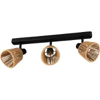Eglo Deckenlampe 3-flammig Keelby, Deckenstrahler Wohnzimmer, Spot Deckenleuchte aus Stahl in Schwarz, Bast Papier in Naturfarben, E14 Fassung