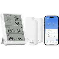Luminea WLAN-Temperatur- & Luftfeuchtigkeits-Set mit Display, 3 Sensoren