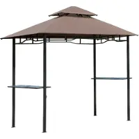 Outsunny Grillpavillon Gartenzelt Grill Pavillon Doppeldach 2,55m Kaffeebraun