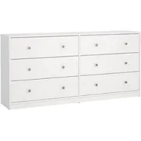 Wellhome - Doppeltes Sideboard mit 6 Schubladen in der Farbe Weiß 144 x 31 x 69 cm - Ebro White