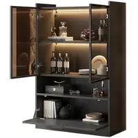 OKWISH LED-Vitrine 120x80x35 cm Mattschwarz mit 3 Glasböden, unteres Klappfach, 16-Farben LED, Fernbedienung, moderne Vitrine für Wohnzimmer, Esszimmer