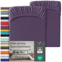 NYVI Edel Jersey Spannbettlaken Deluxe für Matratzen bis 25 cm Steghöhe - 100% Baumwolle supergekämmt, 140g/m2, Rundumgummizug Farbe:Violett;Größe:140-160 x 200 cm (2er Set)