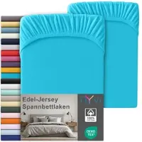 NYVI Edel Jersey Spannbettlaken Deluxe für Matratzen bis 25 cm Steghöhe - 100% Baumwolle supergekämmt, 140g/m2, Rundumgummizug Farbe:Türkis;Größe:140-160 x 200 cm (2er Set)