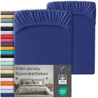 NYVI Edel Jersey Spannbettlaken Deluxe für Matratzen bis 25 cm Steghöhe - 100% Baumwolle supergekämmt, 140g/m2, Rundumgummizug Farbe:Royalblau;Größe:140-160 x 200 cm (2er Set)