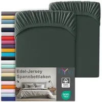 NYVI Edel Jersey Spannbettlaken Deluxe für Matratzen bis 25 cm Steghöhe - 100% Baumwolle supergekämmt, 140g/m2, Rundumgummizug Farbe:Anthrazit;Größe:140-160 x 200 cm (2er Set)
