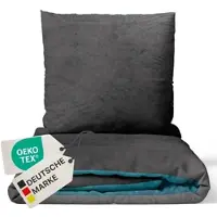 NYVI Winter Bettwäsche Set DreamScience Cashmere Touch - Kuschelweich & Wärmend - Mit Reißverschluss 155x220 + 80x80 cm anthrazit/petrol