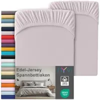 NYVI Edel Jersey Spannbettlaken Deluxe für Matratzen bis 25 cm Steghöhe - 100% Baumwolle supergekämmt, 140g/m2, Rundumgummizug Farbe:Platin;Größe:140-160 x 200 cm (2er Set)