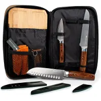 GSI Rakau Outdoor-Kochset mit Santoku-Messer, Bambusbrett, Messerschärfer, Tasche 30x19x5cm für Camping und Wohnmobil