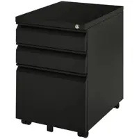 OKWISH Rollcontainer Büroschrank Stahl Schwarz 39x48x60 cm mit 3 Schubladen abschließbar auf Rollen, Papierablage, Hängeregister