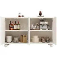 OKWISH Sideboard 120x35x71 cm Weiß+Creme mit gemusterten Türen, verstellbaren Einlegeböden, Push to open, MDF Korpus, Kippschutz