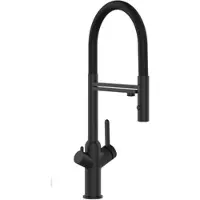 VIZIO 4 Wege Wasserhahn Küchenarmatur BOD mit 360° Schwenkbarem Auslauf Abnehmbare 2 Strahl Handbrause Schwarz Matt Schwarz