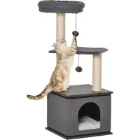 Welikera Katzenkratzbaum Katzenspielzeug Kletterbaum Spielmöglichkeiten Spielsisal Spielseil PB-Platte Sisal Dunkelgrau 40 x 40 x 104 cm