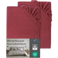 NYVI Spannbettlaken DreamScience Winterflausch für Matratzen bis 22 cm Höhe - Wärmendes & Kuschelweiches Winter Bettlaken Spannbetttuch Farbe:bordeaux;Größe:180x200 - 200x200 cm (2er Pack)