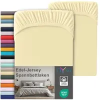 NYVI Edel Jersey Spannbettlaken Deluxe für Matratzen bis 25 cm Steghöhe - 100% Baumwolle supergekämmt, 140g/m2, Rundumgummizug Farbe:Vanille;Größe:180-200 x 200 cm (2er Set)