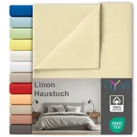 NYVI Linon Deluxe Bettlaken ohne Gummizug aus 100% atmungsaktiver Baumwolle - Betttuch auch als Sommerdecke nutzbar Farbe:Creme;Größe:240x260 cm
