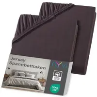 NYVI Jersey Spannbettlaken DreamScience für Matratzen bis 22 cm Höhe - Weich & Anschmiegsam, Rundumgummizug, Bügelfrei Farbe:braun;Größe:120x200 - 130x200 cm (2er Pack)