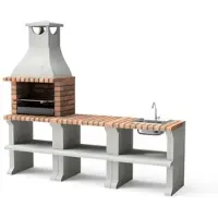 MAESTRO FERRETERO MF - Gartenkamin PACK 3 Ragusa für Holz & Kohle (Grau/Terrakotta - 228x58x207 cm) REF: M00904 - Für den Außenbereich.