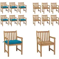 vidaXL Gartenstühle 6 Stk. mit Hellblauen Kissen Massivholz Teak - Gartenstuhl - Gartenstühle - Gartensessel - Holzstuhl
