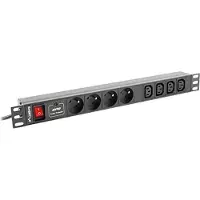 Lanberg PDU-04E04I-0200-IEC-BK, 1U, Horizontal, Schwarz, 4 AC-Ausgänge, C13-Koppler, Typ E, C14-Koppler