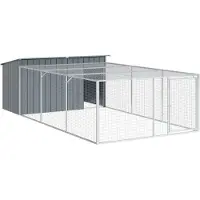 DKD Home Decor Hundehütte mit Auslauf Anthrazit 197x396x110cm Verzinkter Stahl