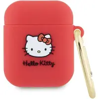Hello Kitty , Silikon Hülle für AirPods 1 / 2 mit 3D Motiv und Metallkarabiner, Fuchsia
