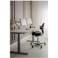 BakkerElkhuizen Monitorarm BE Flexible Dual, für 2 Monitore, bis 10 kg, dreh-, neig- und schwenkbar, 80 mm Klemmweite, VESA-komaptibel, ergonomisch, Höhenverstellbar von 170 bis 582 mm, hellgrau/weiß